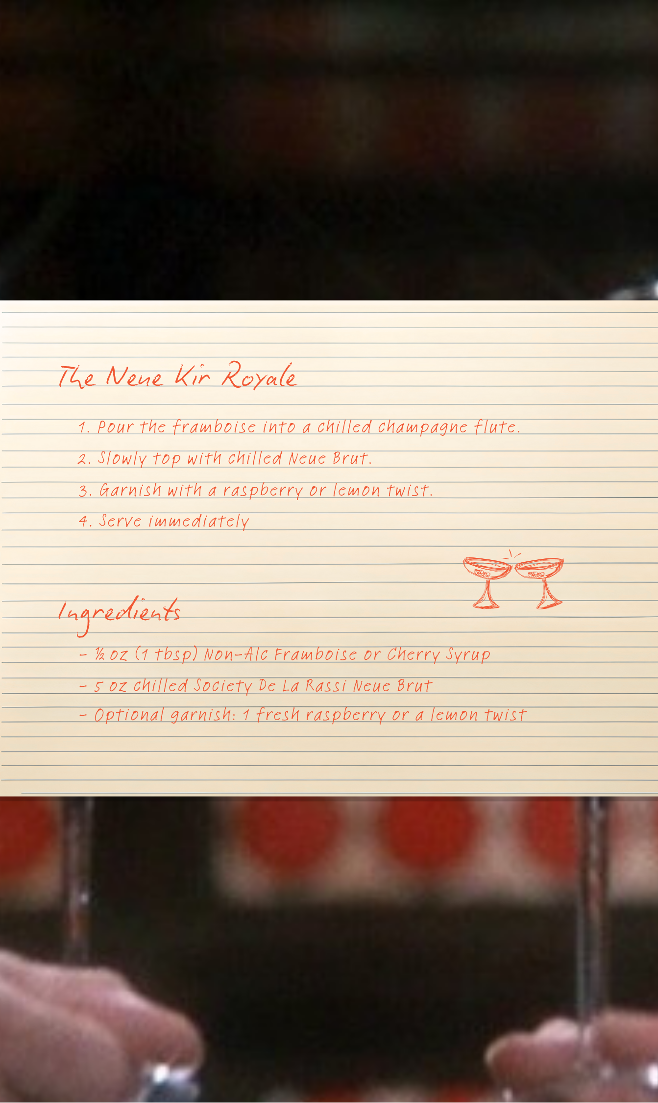 Non-alc Kir Royale recipe card